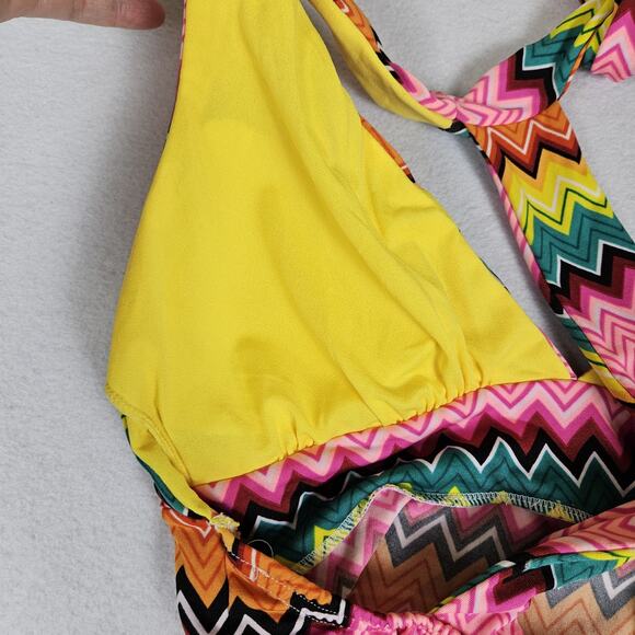 Coogi Beach Coverup Dress Womens S Chevron Colorful Y2K Mini Halter Padded Bra - Picture 10 of 16